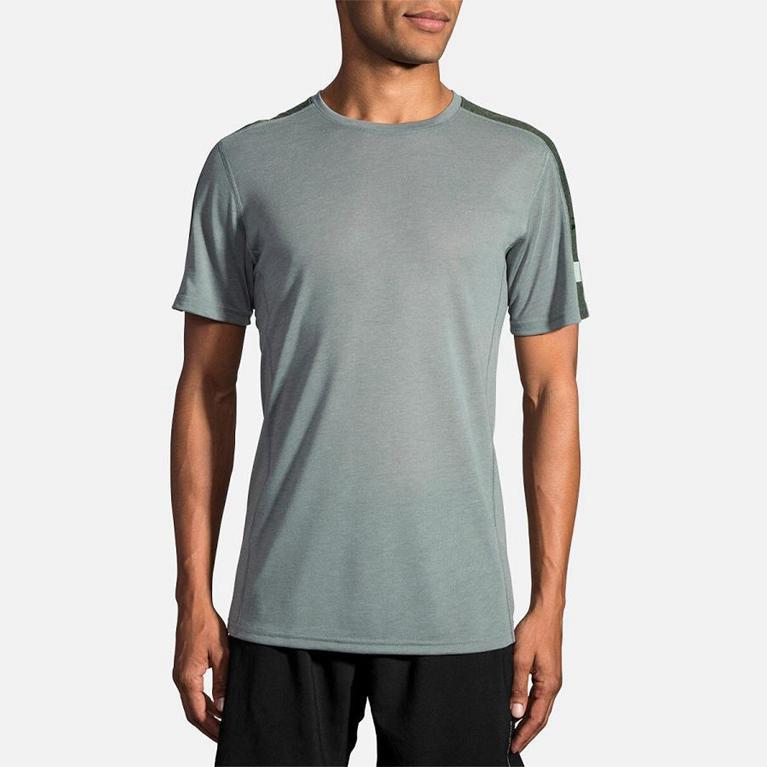 Brooks Distance Mens Short Sleeve Running Shirt - Grey - Indonesia (NGPZ-35608)